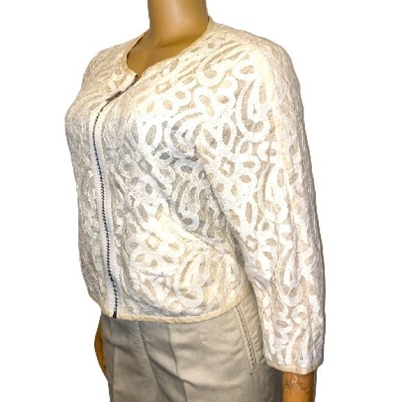 Rachel Rachel Roy Lace Bomber Jacket Cream Full Zip Semi Sheer Silhouette Size S - Picture 5 of 12